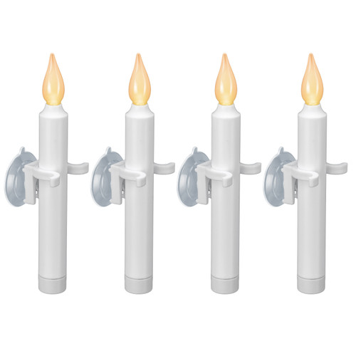 Battery Operated Suction Cup Window Candles with Flickering LED Amber Flame, Automatic Timer, 7 3/8 Inch Tall (VT-1206SC, Pack of 4)