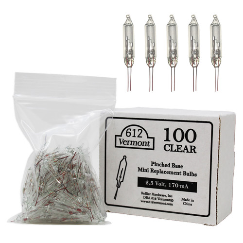 2.5 Volt Mini Christmas Replacement Bulbs for Christmas Trees and Incandescent String Lights, Pinched Base, 100 Count