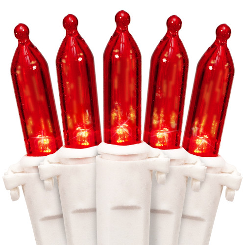 100 Red LED Christmas Lights on White Wire, UL Approved for Indoor/Outdoor Use, 18.5' Lighted Length, 20.8' Total Length