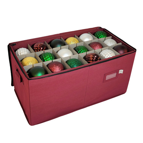 612 Vermont Christmas Ornament Storage Box with Adjustable Acid-Free Dividers, Holds 54 – 4 Inch Ornaments (26”L x 13”W x 13”H, SB-40044-VT)