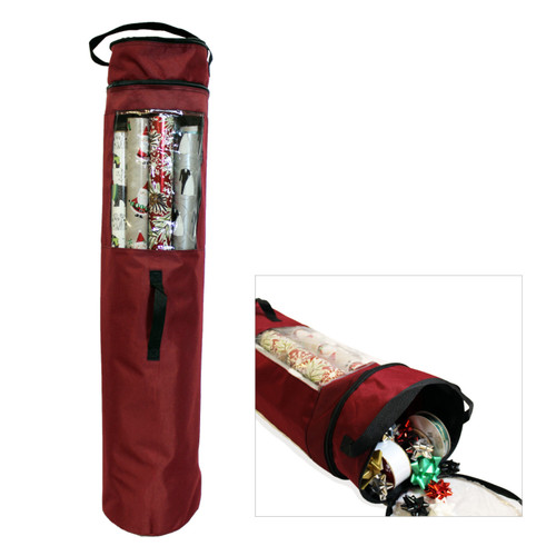 Wrapping Paper Storage Container, Bag Holds up to 12 Rolls 40" Tall, 4" Top Pocket Organizes Ribbon & Bows, 9" Diameter (SB-10155-VT)
