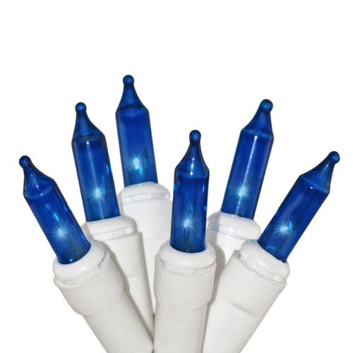 50 Blue Christmas Lights on a White Wire String, UL Approved for Indoor/Outdoor Use, 9' of Lighted Length, 11' of Total Length