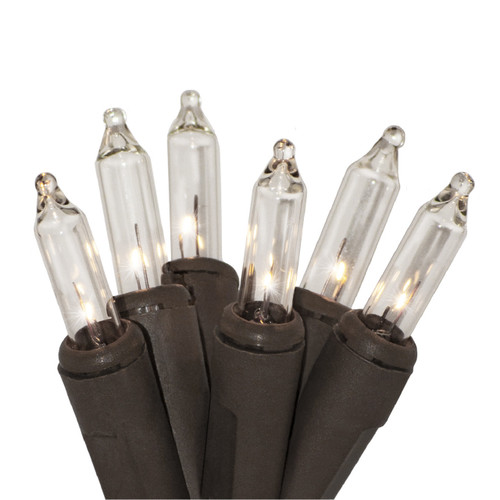 50 Clear Christmas Lights on a Brown Wire, UL Approved for Indoor/Outdoor Use, 9' of  Lighted Length, 11' of Total Length