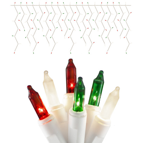 150 Count Red, Green and White Frosted Mini Christmas Icicle Light Set, Lighted Length 11.5 Foot, Total Length 12.5 Foot, 27 Drops