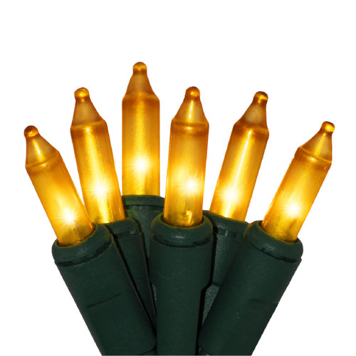 100 Gold Frost Christmas Lights on a Green Wire String, UL Approved for Indoor/Outdoor Use, 18' of Lighted Length, 20' of Total Length