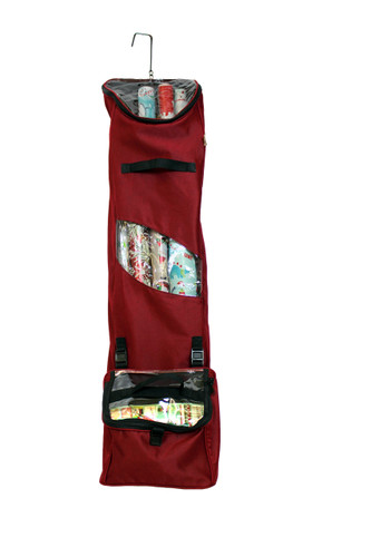 Over The Door Wrapping Paper Storage Container, Bag Holds 12 Rolls of Paper up to 40 Inches Tall, Accessory Compartment for Ribbon and Bow Storage (SB-10130-VT)
