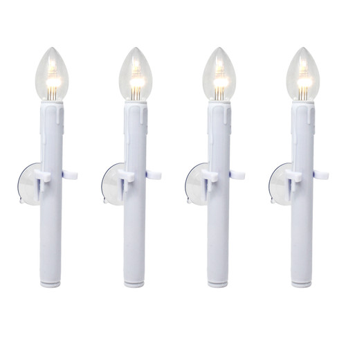 Ultra-Bright LED Window Candles with Timer and Suction Cup, Plastic Shatterproof Bulbs, Battery Operated, White Candlestick (VT-9134-R4-W, Pack of 4) 