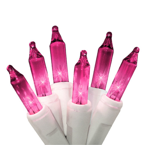 100 Pink Christmas Lights on a White Wire String, UL Approved for Indoor/Outdoor Use, 18' of Lighted Length, 20' of Total Length
