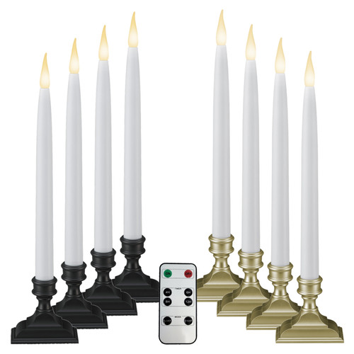 Battery Operated LED Taper Window Candles with Timer, Remote Control, Warm White Flicker or Steady On (VTR1660, Pack of 4) Battery Operated LED Taper Window Candles with Timer, Remote Control, Warm White Flicker or Steady On (VTR1660, Pack of 4)