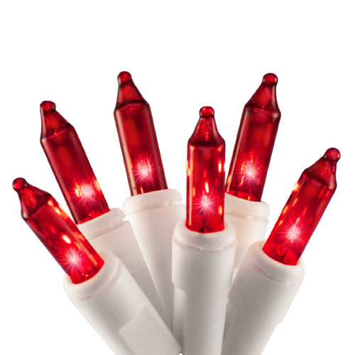 50 Red Christmas Lights on a White Wire String, UL Approved for Indoor/Outdoor Use,  9' of Lighted Length, 11" of Total Length