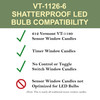 Shatterproof LED Window Candle Replacement Bulbs for VT-1188 Series, Warm White 2700K, E12 Candelabra Base, Model VT-1126 (Pack of 6) Shatterproof LED Window Candle Replacement Bulbs for VT-1188 Series, Warm White 2700K, E12 Candelabra Base, Model VT-1126 (Pack of 6)