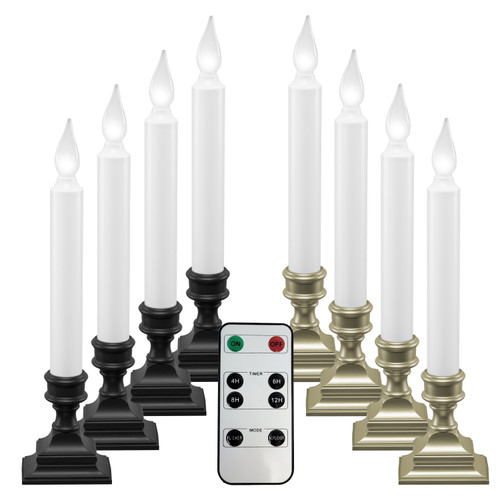 LED Battery Operated Window Candles with Timer, Remote Control, Bright Hot Spot, Flicker or Steady On (VT-R1506, Pack of 4)