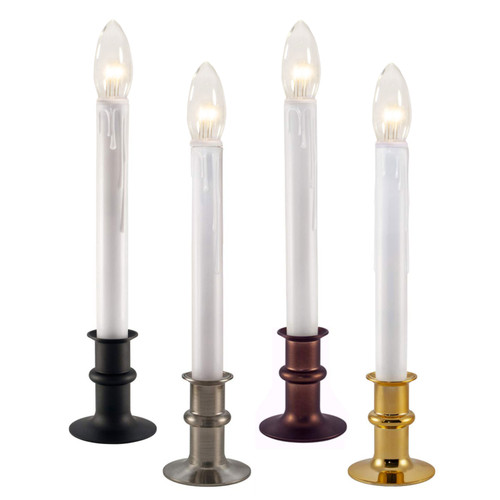  Ultra-Bright LED Window Candles with Timer, Battery Operated, Metal Base, White Candlestick, Adjustable Height (VT-1524, SINGLE)