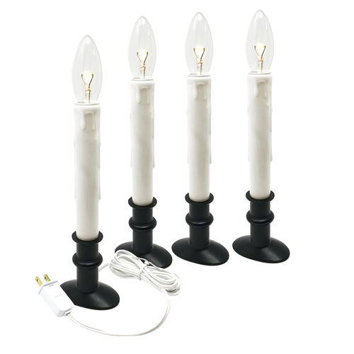 Electric LED Window Candle with Clear Bulb, Metal Slimline Base (VT-9133, Pack of 4)